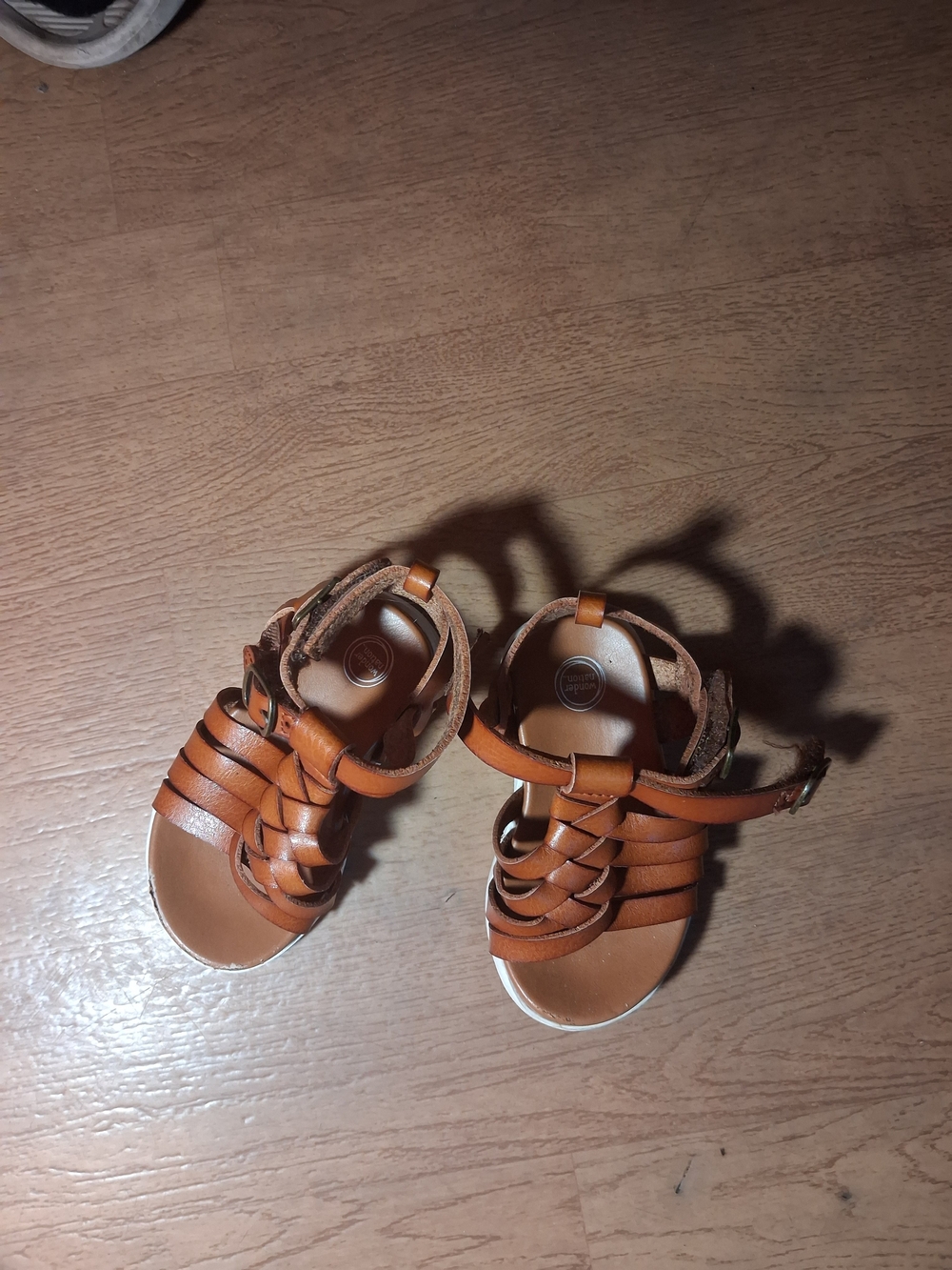 Children's Tan Braided Strap Sandals with Ankle Buckle